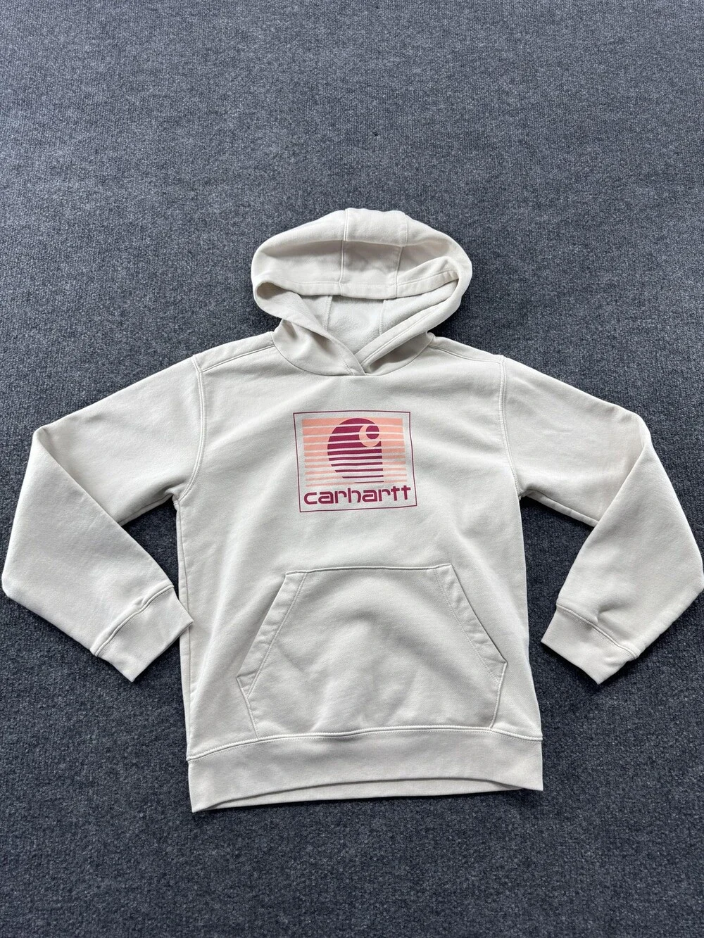 Carhartt Hoodie Sweatshirt Kids 12 White Fleece Graphic Pullover Kangaroo Pocket